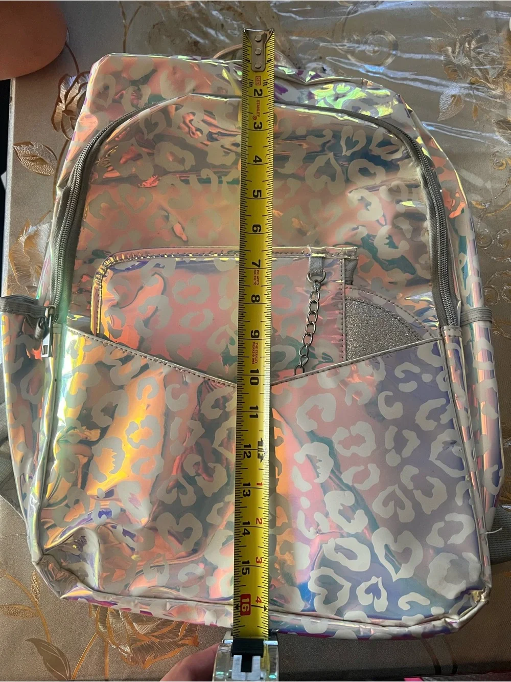 Holographic Leopard Print Backpack - Iridescent Pink